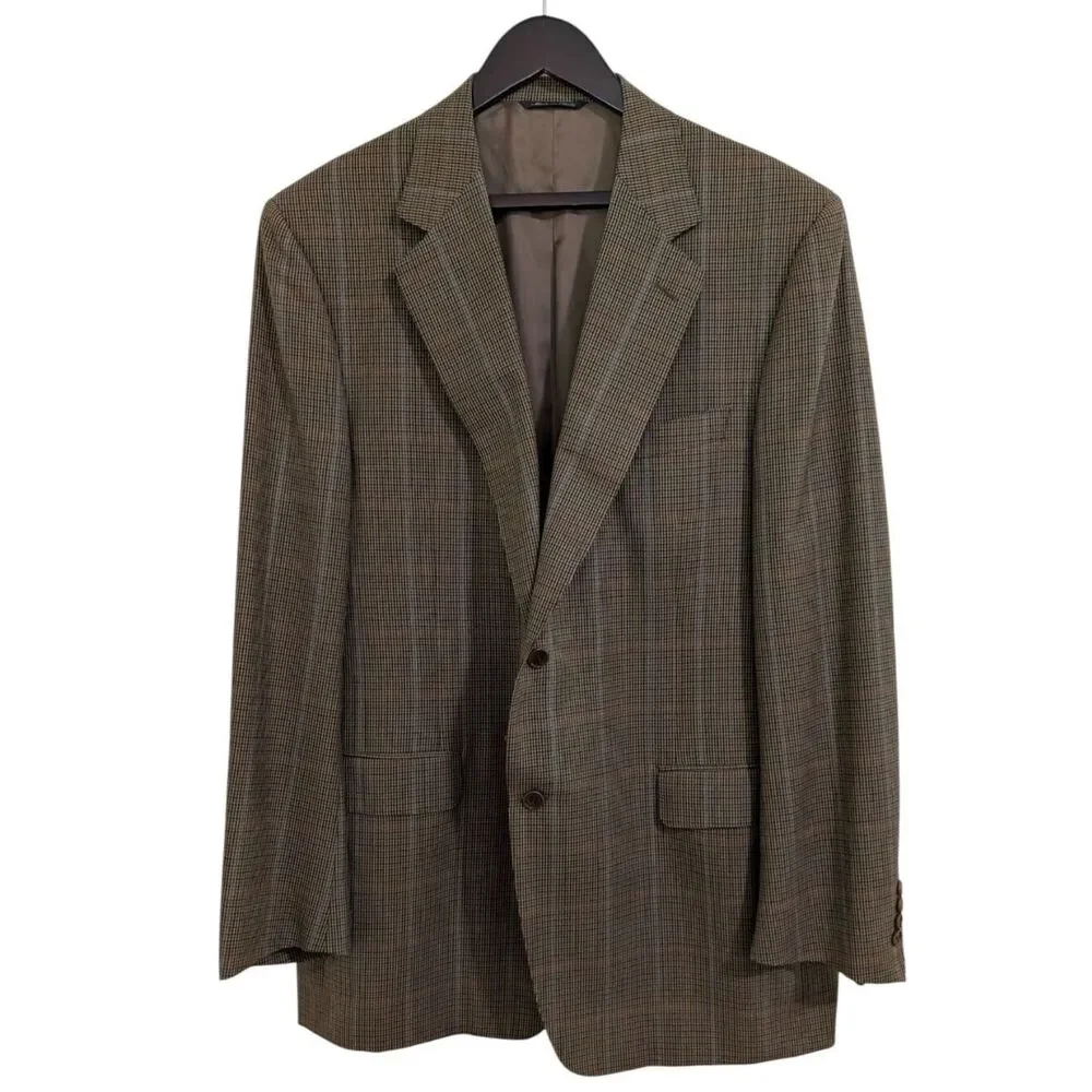 Canali Italy Pure Wool Plaid Sport Coat Blazer - Brown/Blue Super 120s US 46L
